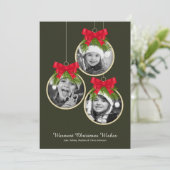 Elegante kerstversiering drie foto's feestdagenkaart (Staand voorkant)