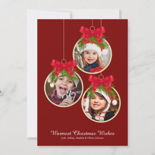 Elegante kerstversiering drie foto's feestdagenkaart (Voorkant)