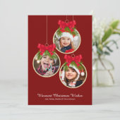 Elegante kerstversiering drie foto's feestdagenkaart (Staand voorkant)