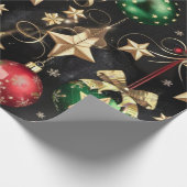 Elegante kerstversieringen en gouden sterren cadeaupapier (Hoek)