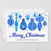 Elegante Kerstversieringen Familie Blauwe Waterver Feestdagenkaart (Voorkant)