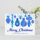 Elegante Kerstversieringen Familie Blauwe Waterver Feestdagenkaart (Staand voorkant)