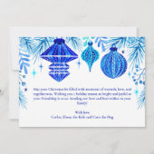 Elegante Kerstversieringen Familie Blauwe Waterver Feestdagenkaart (Achterkant)