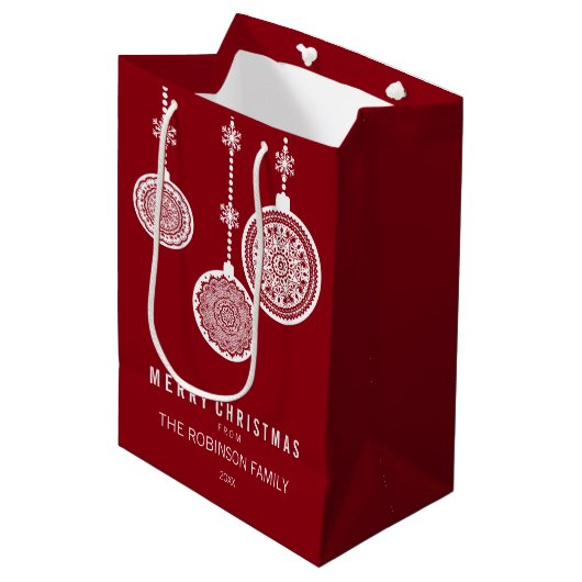 Elegante kerstversieringen rood medium cadeauzakje (Voorkant Gekanteld)