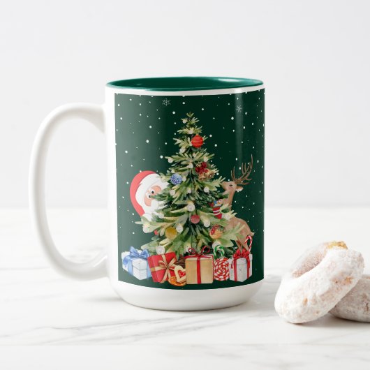 Elegante kerstvibes tweekleurige koffiemok (Met donut)