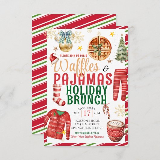 Elegante Kerstwafel Pyjama Vakantie Brunch Kaart (Voorkant / Achterkant)