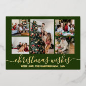 Elegante Kerstwensen Familie Fotocollage Folie Feestdagenkaart (Voorkant)