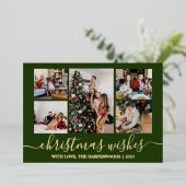 Elegante Kerstwensen Familie Fotocollage Folie Feestdagenkaart (Staand Voorkant)