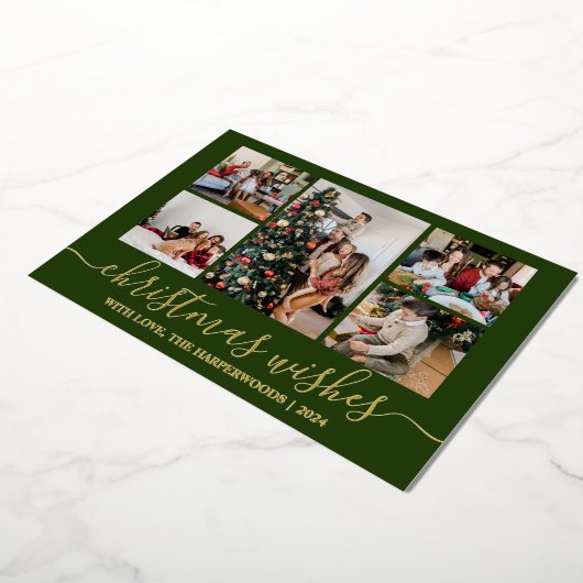 Elegante Kerstwensen Familie Fotocollage Folie Feestdagenkaart (Gedraaid)