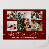 Elegante Kerstwensen Familie Fotocollage Folie Feestdagenkaart (Voorkant)