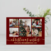 Elegante Kerstwensen Familie Fotocollage Folie Feestdagenkaart (Staand Voorkant)