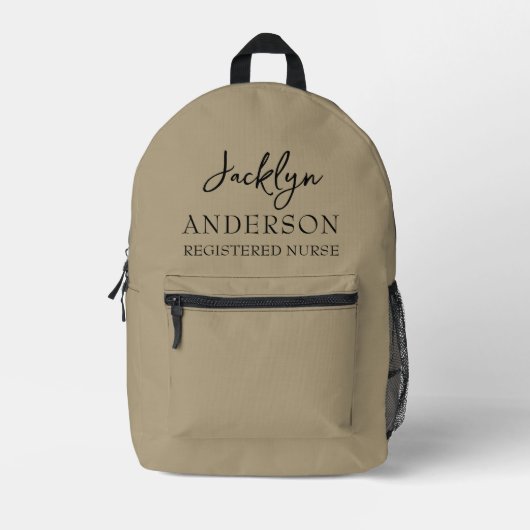 Elegante Khaki Custom Nurse Bedrukte Rugzak (Voorkant)