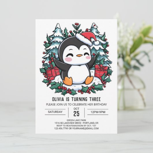 Elegante Kinder pinguïn digitale verjaardag Kaart (Staand voorkant)