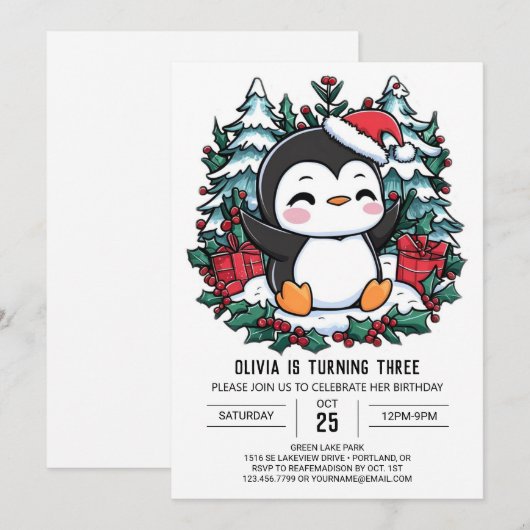 Elegante Kinder pinguïn digitale verjaardag Kaart (Voorkant / Achterkant)