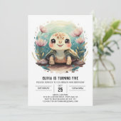 Elegante Kinder Turtle Meisje Verjaardag Kaart (Staand voorkant)