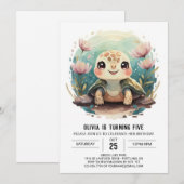 Elegante Kinder Turtle Meisje Verjaardag Kaart (Voorkant / Achterkant)