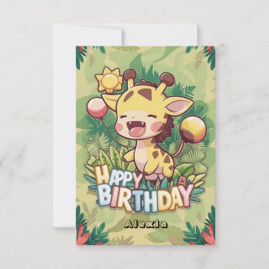 Elegante Kinderen Giraffe Verjaardag Kaart (Voorkant)