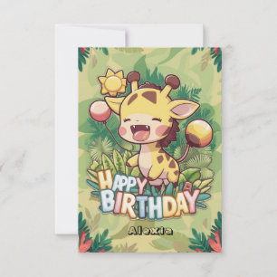 Elegante Kinderen Giraffe Verjaardag Kaart