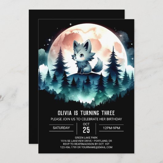 Elegante kinderen Wolf Verjaardag Kaart (Voorkant / Achterkant)