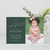 Elegante kinderverjaardag saliegroen foto kaart (Staand voorkant)