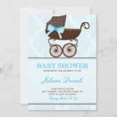 Elegante kinderwagen jongen babyshower uitnodiging (Voorkant)