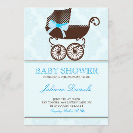 Elegante kinderwagen jongen babyshower uitnodiging