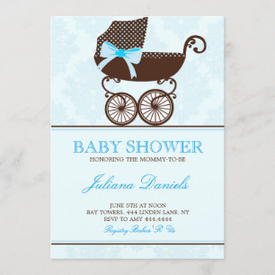 Elegante kinderwagen jongen babyshower uitnodiging