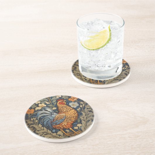 Elegante kip William Morris geïnspireerd door bloe Zandsteen Onderzetter (Zijkant)