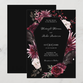 Elegante kist Floral Gothic Halloween bruiloft Kaart