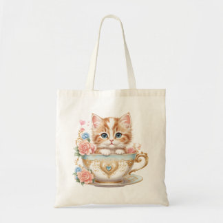 Elegante kitten in theekop - Floral Design - Tote Bag