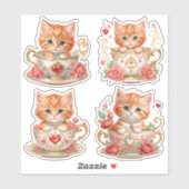 Elegante Kitten in Theekop Sticker -  Bloem Ontwer (Vel)