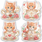 Elegante Kitten in Theekopje Stickers -  Bloem Ont (Voorkant)