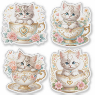 Elegante Kitten in Theekopje Stickers -  Bloem Ont