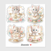 Elegante kitten in theekopje Stickers - Floral Des (Vel)