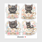 Elegante kitten in theekopje Stickers - Floral Des (Vel)
