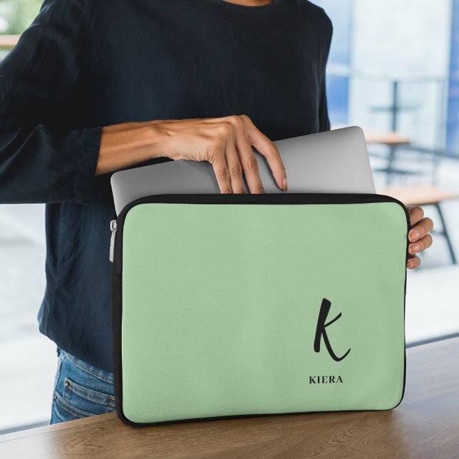 Elegante Kiwi Green Monogram laptophoes Laptop Sleeve (Creator heeft geüpload)
