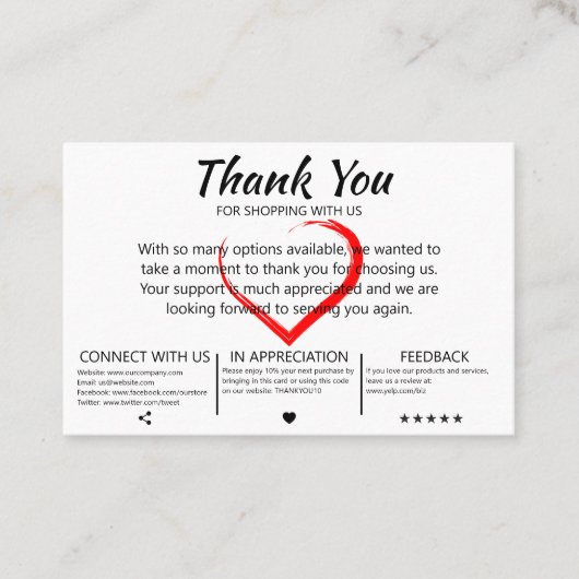 Elegante klant bedankt visitekaartje (Voorkant)