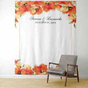 Elegante Klaproos Bloem Bruiloft Photo Booth Achte Wandkleed