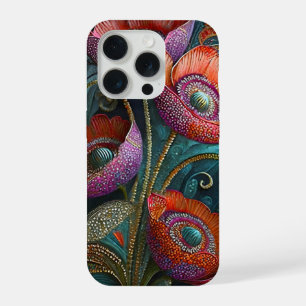Elegante klaproos wandtapijt, koninklijk rood en p iPhone 15 pro case