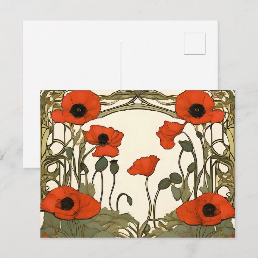 Elegante klaprozen Art Nouveau Briefkaart (Voorkant / Achterkant)