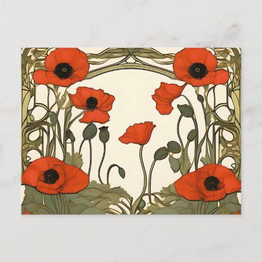 Elegante klaprozen Art Nouveau Briefkaart (Voorkant)