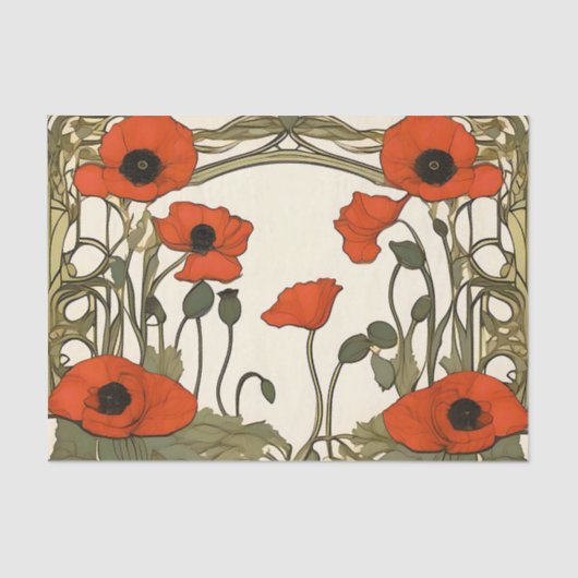 Elegante klaprozen Art Nouveau Tissuepapier (Voorkant)