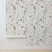 Elegante klaprozen en bladeren bloempatroon wit