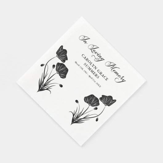 Elegante klaprozen in liefdevolle herinnering begr servet (Hoek)