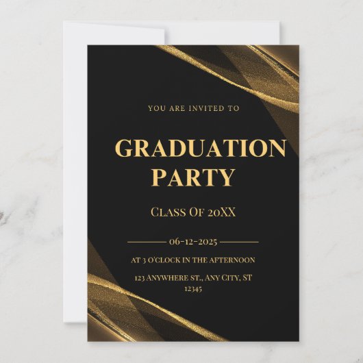 Elegante klas van 2025 Zwart Gouden Feest Uitnodig Kaart (Voorkant)