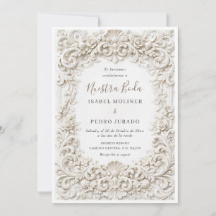 Elegante Klasse Barokke Frame Nuestra Boda Bruilof Kaart