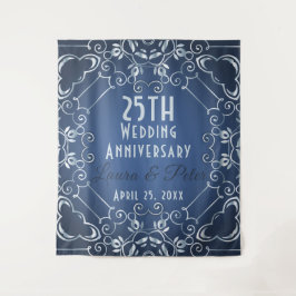 Elegante Klasse Blauw en Zilver Huwelijksjubileum Wandkleed