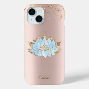 Elegante Klasse Blauwe Lotus Bloem Roze Goud iPhone 15 Case