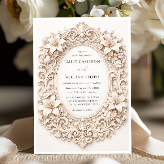 Elegante Klasse Bloemrijke Barokke Frame Huwelijk Kaart