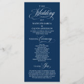 Elegante Klasse Bruiloftceremonie in Navyblauw Programmakaart (Voorkant)